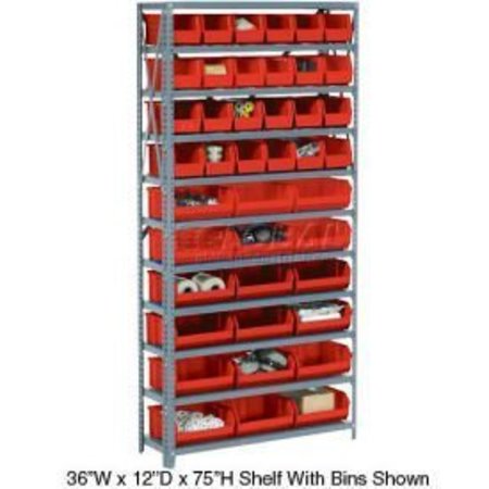GLOBAL EQUIPMENT Steel Open Shelving with 12 Red Plastic Stacking Bins 5 Shelves - 36x18x39 603249RD